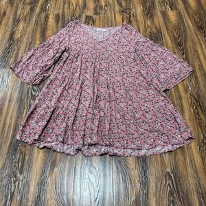 Natural Life Charlotte Floral Tiered Tunic Dress Size M Pink Flowy Boho Shirt
